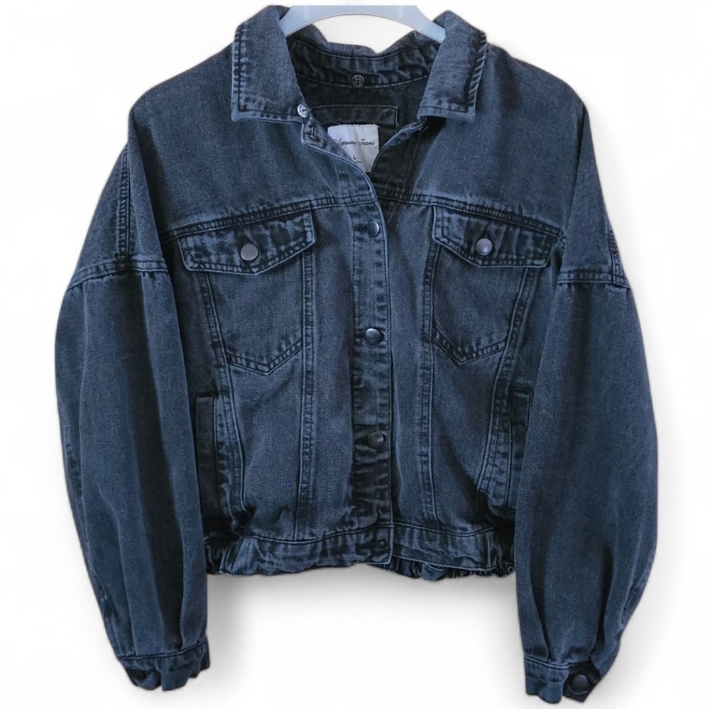 Vintage Highway Jeans Cropped Denim Jacket Women’s L Medium Wash Button Front - Picture 2 of 14